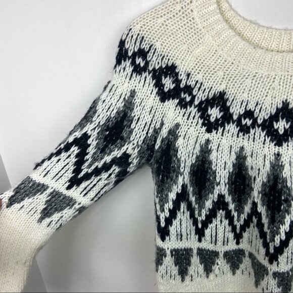 Fairisle Alpaca Blend Chunky‎ Knit Sweater Tunic Oversize White Black Nordic XXL - Picture 3 of 8